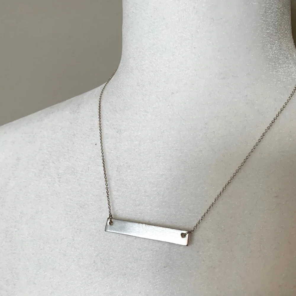 Minimalist Silver Tone Bar Necklace | Layering Necklace Blank Plate Necklace